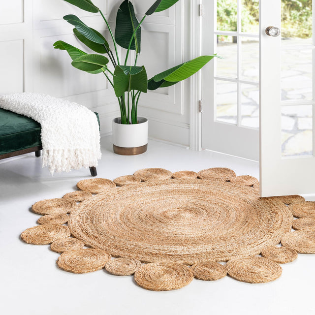 Natural 7' 10 x 7' 10 Braided Jute Round Area Rug 100% Jute Hand Braided Natural Eco-Friendly Boho Style Carpet for Living Rooms Dining Office Space Dorms for Sale at Rug Engine