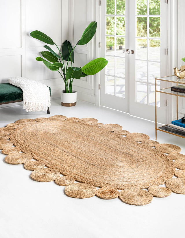 Natural 7' 10 x 10' Braided Jute Oval Area Rug 100% Jute Hand Braided Natural Eco-Friendly Boho Style Carpet for Living Rooms Dining Office Space Dorms for Sale at Rug Engine