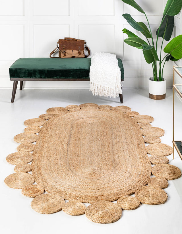 Natural 7' 10 x 10' Braided Jute Oval Area Rug 100% Jute Hand Braided Natural Eco-Friendly Boho Style Carpet for Living Rooms Dining Office Space Dorms for Sale at Rug Engine
