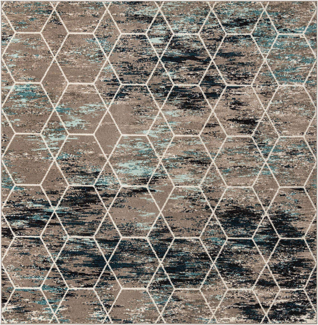 Blue Multicolor 10' x 10' Trellis Frieze Square Area Rug Geometric Modern Unique Stain Resistant Easy Clean Carpet for Living, Dining, Bedrooms, Office for Sale at Rug Engine