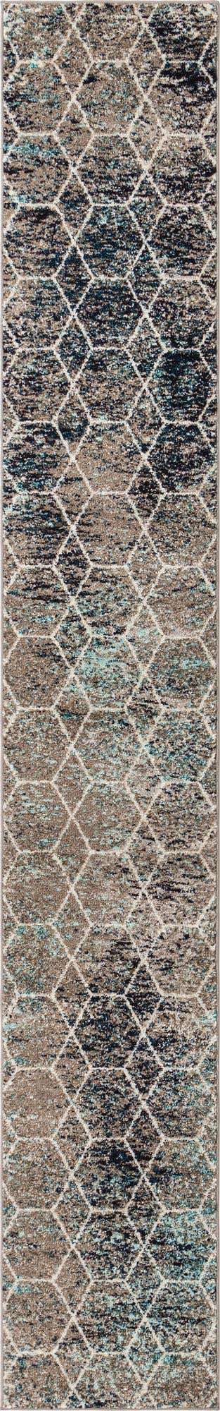 Blue Multicolor 2' 7 x 11' Trellis Frieze Runner Area Rug Geometric Modern Unique Stain Resistant Easy Clean Carpet for Living, Dining, Bedrooms, Office for Sale at Rug Engine