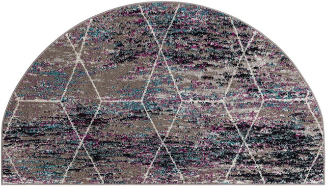 Multicolor 3' 1 x 6' 1 Trellis Frieze Hearth Half-Round Semicircle Area Rug Geometric Modern Unique Stain Resistant Easy Clean Carpet for Living, Dining, Bedrooms, Office for Sale at Rug Engine