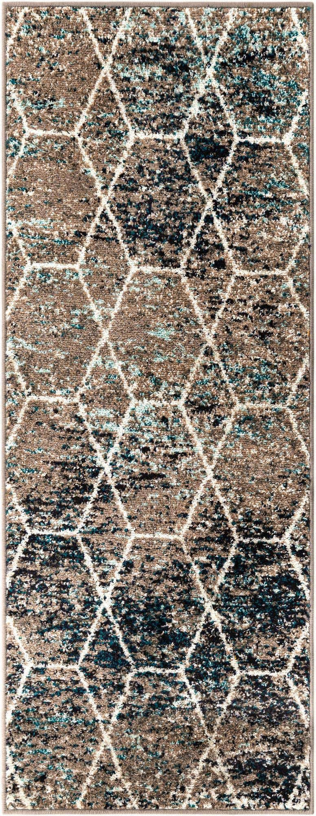 Blue Multicolor 2' x 5' 1 Trellis Frieze Runner Area Rug Geometric Modern Unique Stain Resistant Easy Clean Carpet for Living, Dining, Bedrooms, Office for Sale at Rug Engine