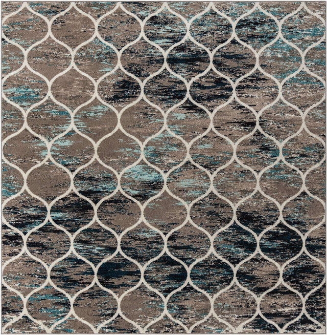 Blue Multicolor 10' x 10' Trellis Frieze Square Area Rug Geometric Modern Unique Stain Resistant Easy Clean Carpet for Living, Dining, Bedrooms, Office for Sale at Rug Engine