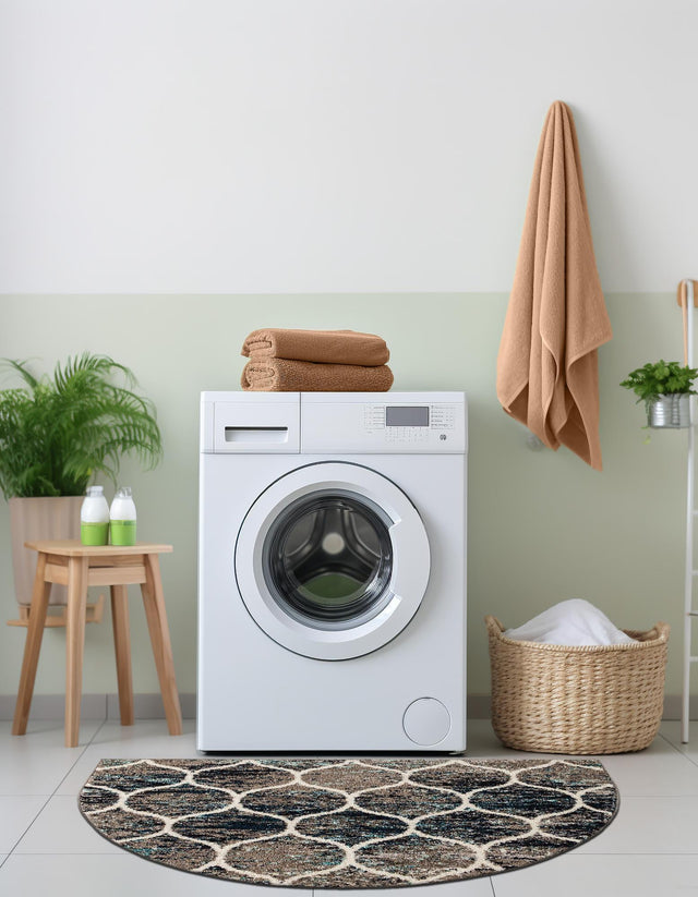 Blue Multicolor 2' 7 x 4' 1 Trellis Frieze Hearth Half-Round Semicircle Area Rug Geometric Modern Unique Stain Resistant Easy Clean Carpet for Living, Dining, Bedrooms, Office for Sale at Rug Engine