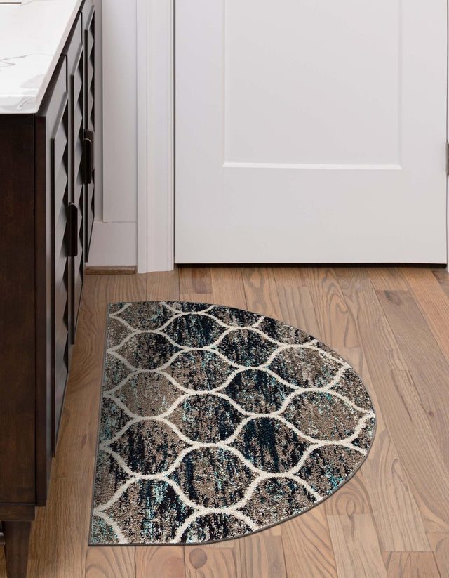 Blue Multicolor 2' 7 x 4' 1 Trellis Frieze Hearth Half-Round Semicircle Area Rug Geometric Modern Unique Stain Resistant Easy Clean Carpet for Living, Dining, Bedrooms, Office for Sale at Rug Engine