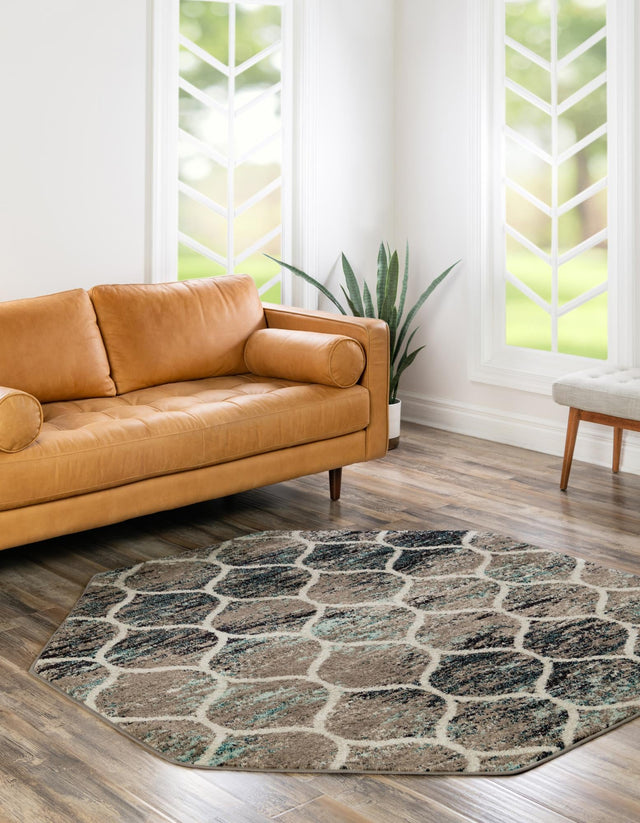 Blue Multicolor 7' 1 x 7' 1 Trellis Frieze Octagon Area Rug Geometric Modern Unique Stain Resistant Easy Clean Carpet for Living, Dining, Bedrooms, Office for Sale at Rug Engine