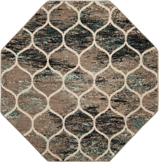 Blue Multicolor 6' 1 x 6' 1 Trellis Frieze Octagon Area Rug Geometric Modern Unique Stain Resistant Easy Clean Carpet for Living, Dining, Bedrooms, Office for Sale at Rug Engine
