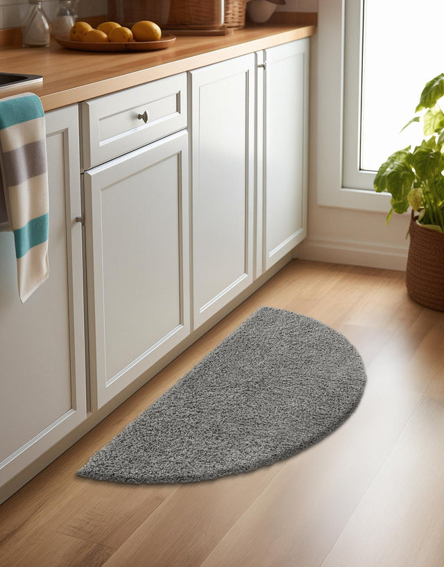 Cloud Gray 3' 1 x 6' 1 Solid Shag Hearth Half-Round Semicircle Area Rug Thick Soft Touch Fluffy & Plush Shaggy Pile Durable Minimalist Carpet for Classic Interior Design for Sale at Rug Engine