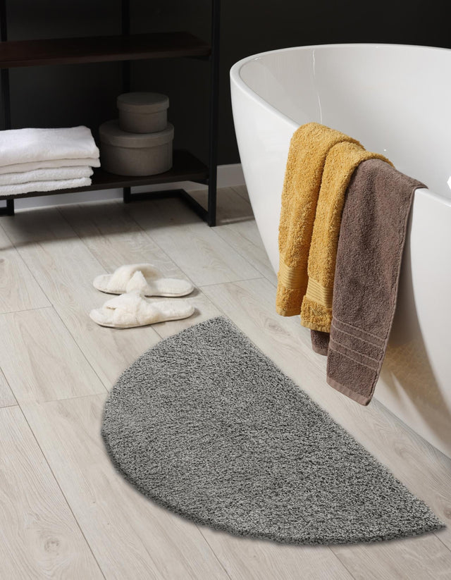 Cloud Gray 2' 2 x 3' 7 Solid Shag Hearth Half-Round Semicircle Area Rug Thick Soft Touch Fluffy & Plush Shaggy Pile Durable Minimalist Carpet for Classic Interior Design for Sale at Rug Engine