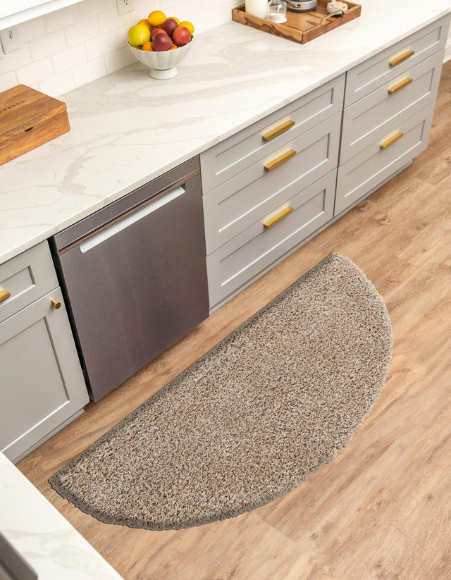 Taupe 3' 1 x 6' 1 Solid Shag Hearth Half-Round Semicircle Area Rug Thick Soft Touch Fluffy & Plush Shaggy Pile Durable Minimalist Carpet for Classic Interior Design for Sale at Rug Engine