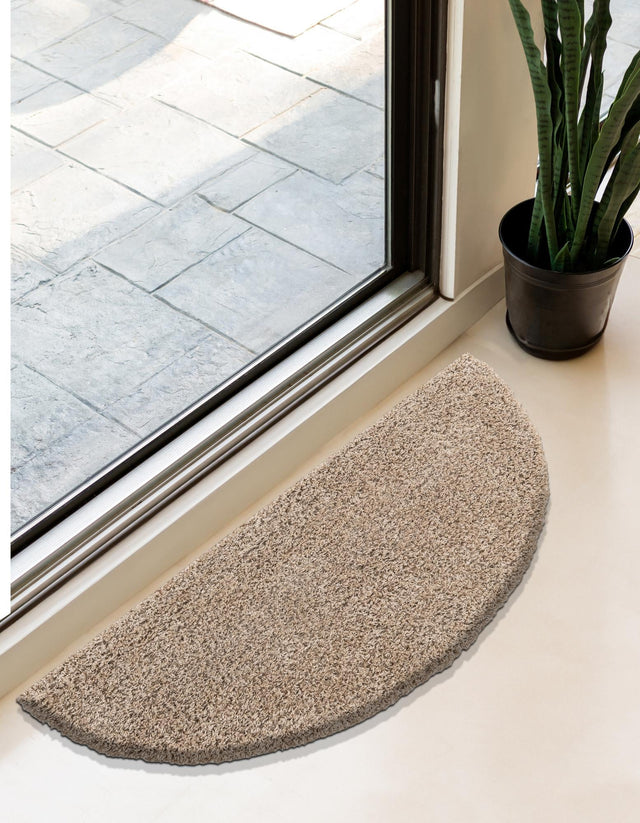 Taupe 2' 2 x 3' 7 Solid Shag Hearth Half-Round Semicircle Area Rug Thick Soft Touch Fluffy & Plush Shaggy Pile Durable Minimalist Carpet for Classic Interior Design for Sale at Rug Engine
