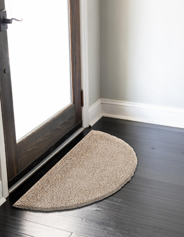 Taupe 3' 1 x 6' 1 Solid Shag Hearth Half-Round Semicircle Area Rug Thick Soft Touch Fluffy & Plush Shaggy Pile Durable Minimalist Carpet for Classic Interior Design for Sale at Rug Engine