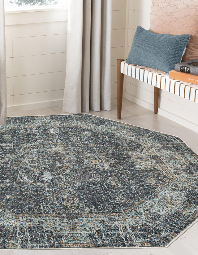 Fume Gray 4' 3 x 4' 3 Baracoa Octagon Area Rug 100% Polypropylene Distressed Vintage Living Dining Room Office Traditional Carpet for Sale at Rug Engine
