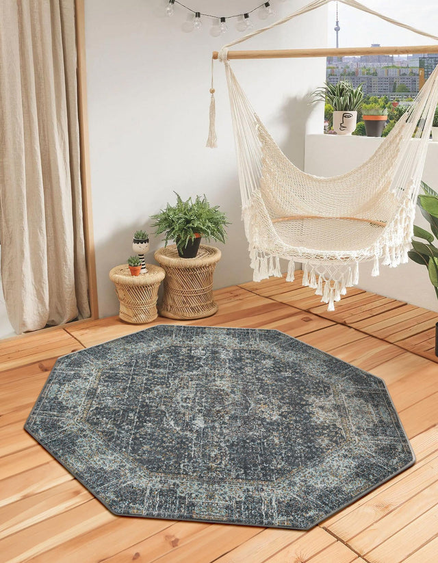 Fume Gray 5' 5 x 5' 5 Baracoa Octagon Area Rug 100% Polypropylene Distressed Vintage Living Dining Room Office Traditional Carpet for Sale at Rug Engine