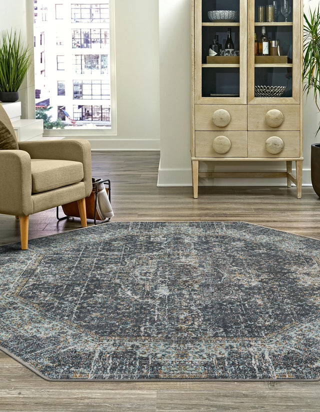 Fume Gray 5' 5 x 5' 5 Baracoa Octagon Area Rug 100% Polypropylene Distressed Vintage Living Dining Room Office Traditional Carpet for Sale at Rug Engine