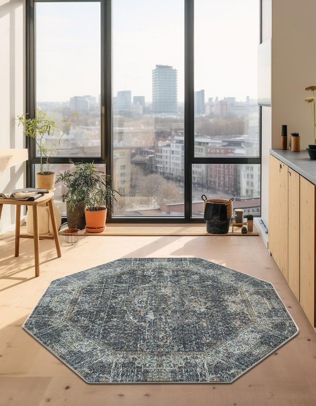 Fume Gray 5' 5 x 5' 5 Baracoa Octagon Area Rug 100% Polypropylene Distressed Vintage Living Dining Room Office Traditional Carpet for Sale at Rug Engine