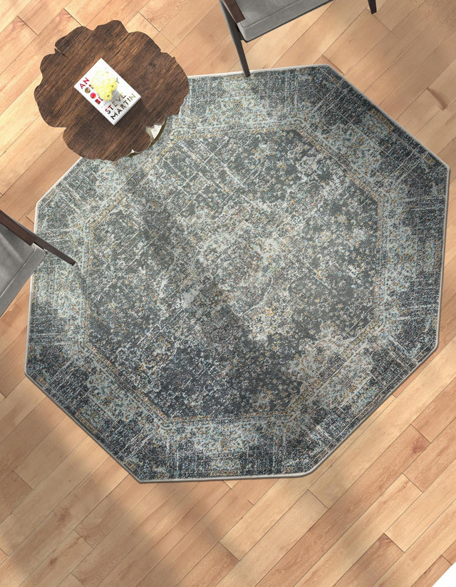 Fume Gray 5' 5 x 5' 5 Baracoa Octagon Area Rug 100% Polypropylene Distressed Vintage Living Dining Room Office Traditional Carpet for Sale at Rug Engine