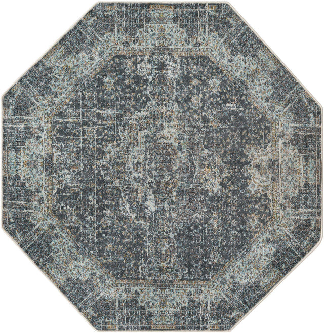 Fume Gray 5' 5 x 5' 5 Baracoa Octagon Area Rug 100% Polypropylene Distressed Vintage Living Dining Room Office Traditional Carpet for Sale at Rug Engine
