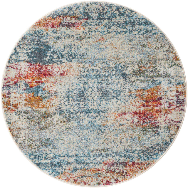 Cream 4' 3 x 4' 3 Baracoa Round Area Rug 100% Polypropylene Distressed Vintage Living Dining Room Office Traditional Carpet for Sale at Rug Engine