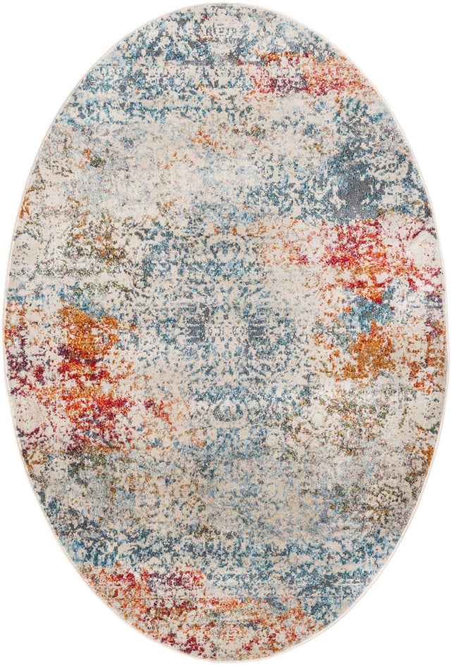 Cream 4' 3 x 6' 1 Baracoa Oval Area Rug 100% Polypropylene Distressed Vintage Living Dining Room Office Traditional Carpet for Sale at Rug Engine
