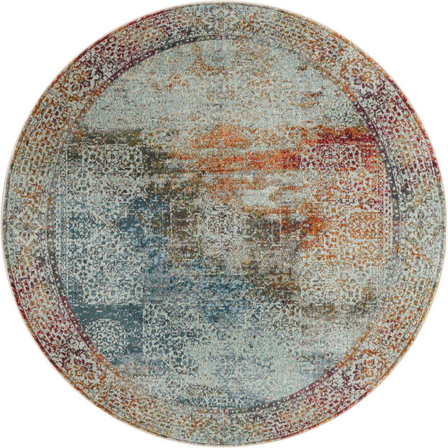 Multicolor 4' 3 x 4' 3 Baracoa Round Area Rug 100% Polypropylene Distressed Vintage Living Dining Room Office Traditional Carpet for Sale at Rug Engine