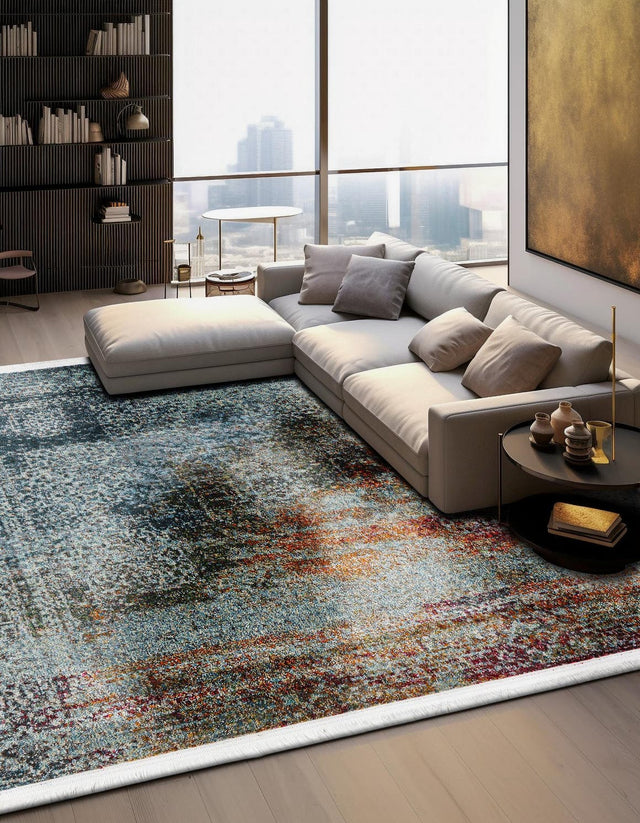 Multicolor 4' 3 x 4' 3 Baracoa Square Area Rug 100% Polypropylene Distressed Vintage Living Dining Room Office Traditional Carpet for Sale at Rug Engine