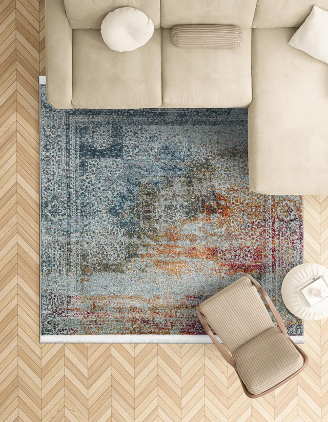 Multicolor 4' 3 x 4' 3 Baracoa Square Area Rug 100% Polypropylene Distressed Vintage Living Dining Room Office Traditional Carpet for Sale at Rug Engine