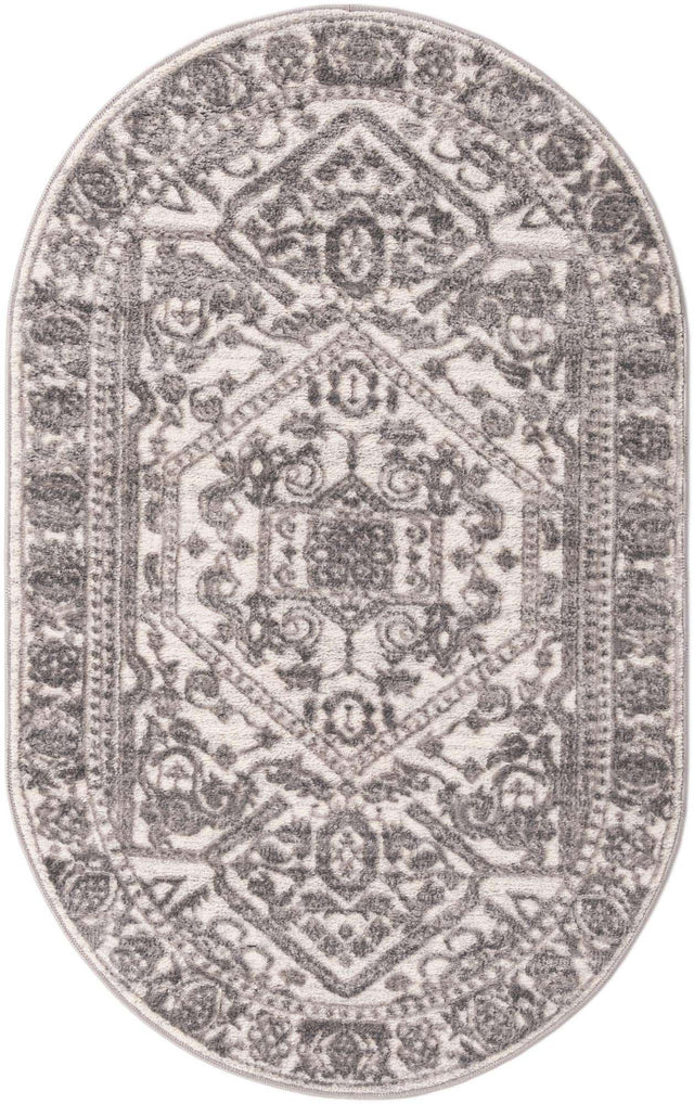 White 3' 3 x 5' 3 Boston Oval Area Rug 55% Polypropylene & 45% Polyester Easy Clean Traditional Classical Carpet for Contemporary Living Dining Room Office Space for Sale at Rug Engine