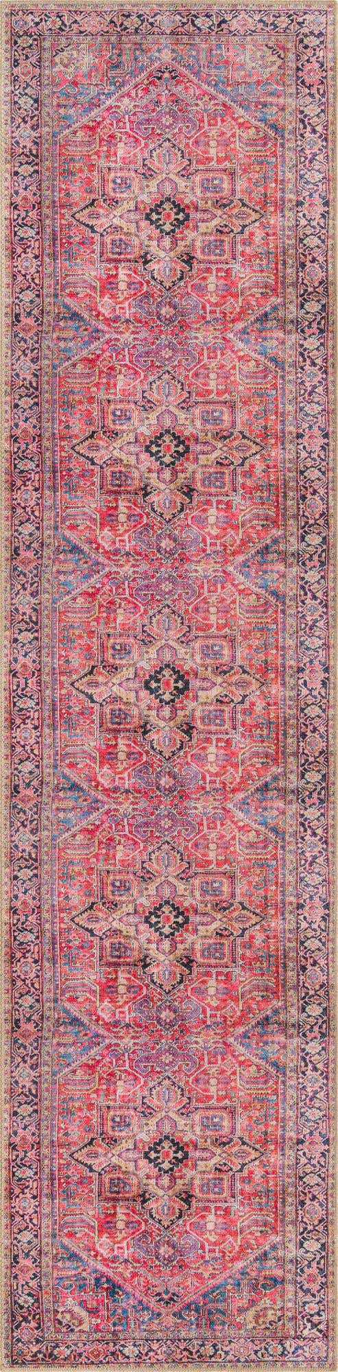 Washable Red 2' 6 x 10' Timeless Runner Area Rug Easy to Clean Stain Resistant & Durable Traditional Classic Vintage Design Carpet for Sale at Rug Engine