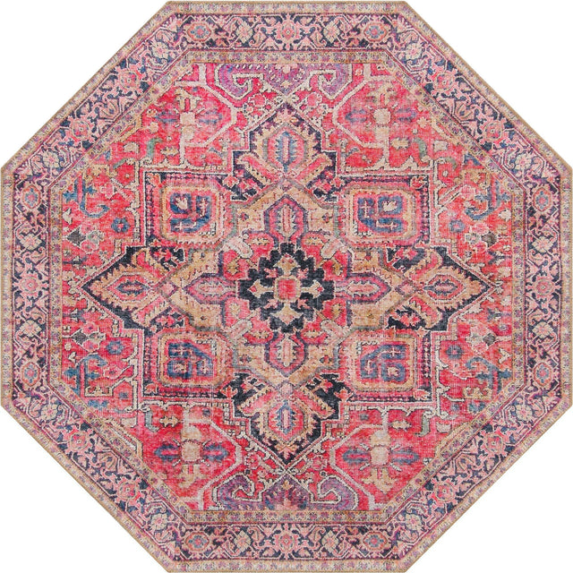 Washable Red 5' 1 x 5' 1 Timeless Octagon Area Rug Easy to Clean Stain Resistant & Durable Traditional Classic Vintage Design Carpet for Sale at Rug Engine