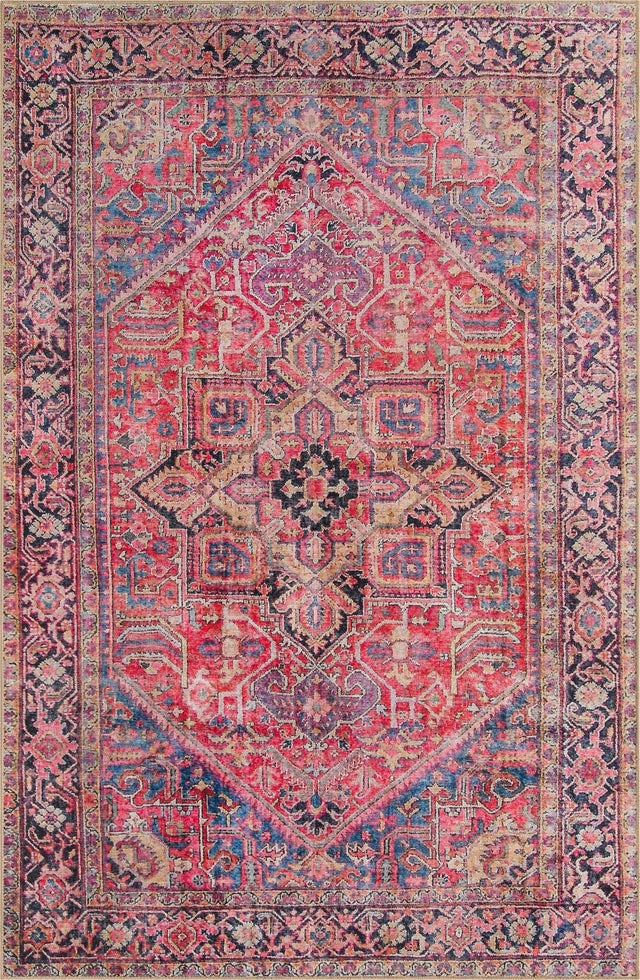 Washable Red 6' 1 x 9' Timeless Rectangle Area Rug Easy to Clean Stain Resistant & Durable Traditional Classic Vintage Design Carpet for Sale at Rug Engine