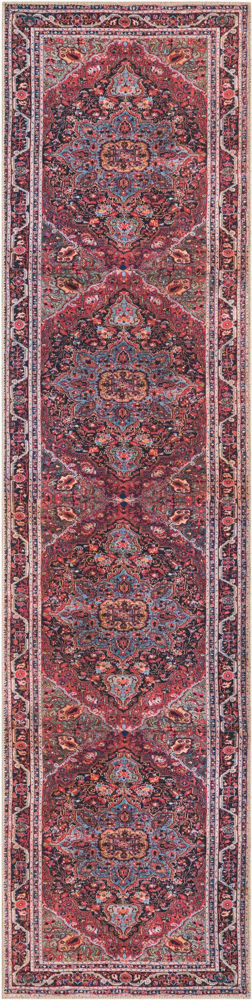 Washable Burgundy 2' 6 x 10' Timeless Runner Area Rug Easy to Clean Stain Resistant & Durable Traditional Classic Vintage Design Carpet for Sale at Rug Engine