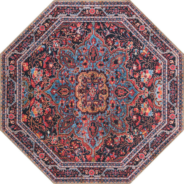 Washable Burgundy 5' 1 x 5' 1 Timeless Octagon Area Rug Easy to Clean Stain Resistant & Durable Traditional Classic Vintage Design Carpet for Sale at Rug Engine
