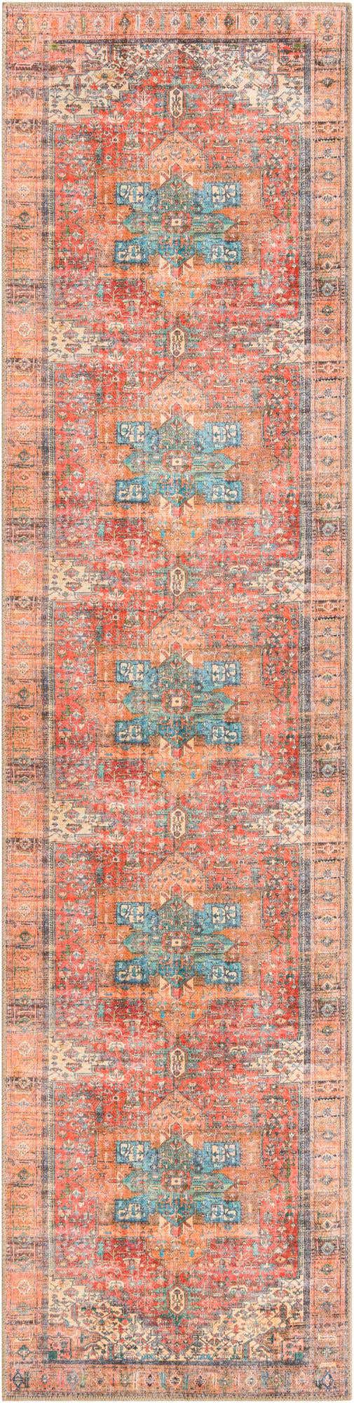 Washable Rust Red 2' 6 x 10' Timeless Runner Area Rug Easy to Clean Stain Resistant & Durable Traditional Classic Vintage Design Carpet for Sale at Rug Engine
