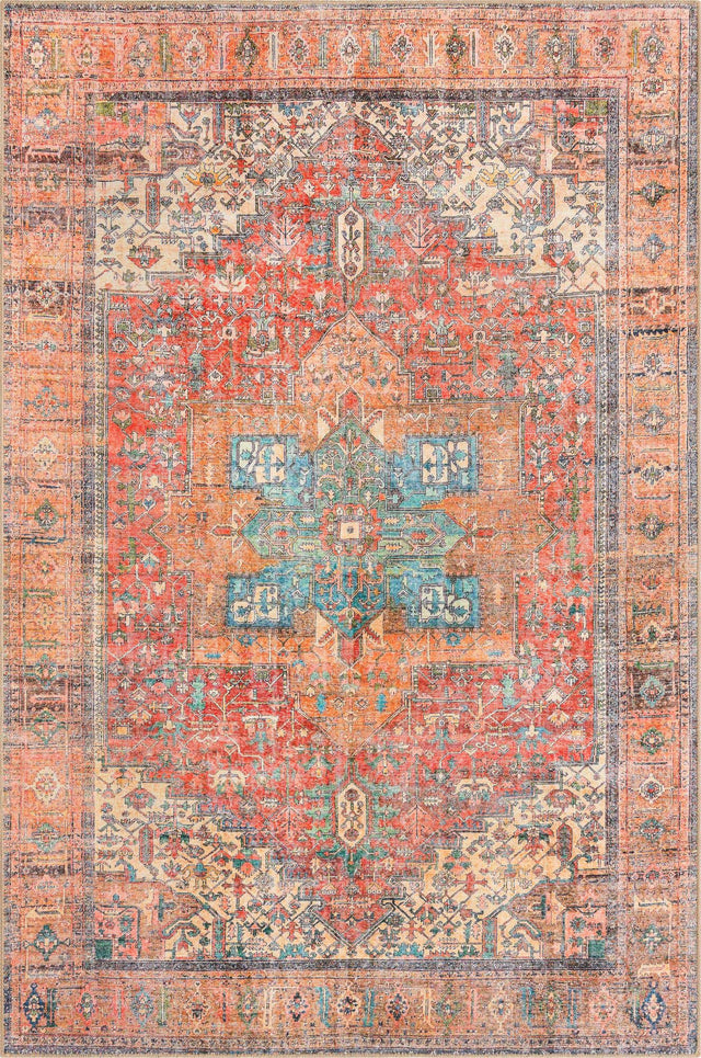 Washable Rust Red 6' 1 x 9' Timeless Rectangle Area Rug Easy to Clean Stain Resistant & Durable Traditional Classic Vintage Design Carpet for Sale at Rug Engine