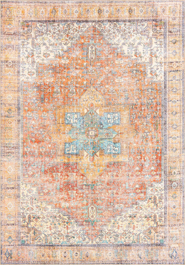 Washable Rust Red 9' x 12' Timeless Rectangle Area Rug Easy to Clean Stain Resistant & Durable Traditional Classic Vintage Design Carpet for Sale at Rug Engine