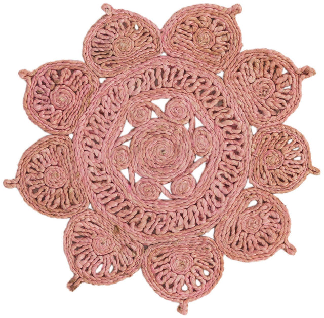 Pink 2' x 2' Braided Jute Round Area Rug 100% Jute Hand Braided Natural Eco-Friendly Boho Style Carpet for Living Rooms Dining Office Space Dorms for Sale at Rug Engine