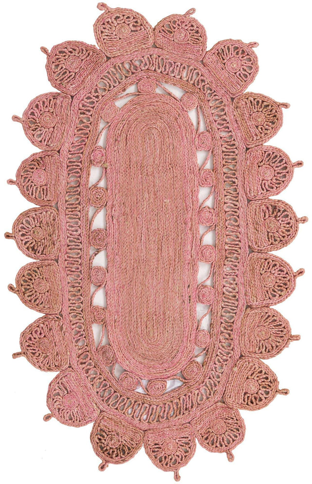Pink 3' 1 x 5' 1 Braided Jute Oval Area Rug 100% Jute Hand Braided Natural Eco-Friendly Boho Style Carpet for Living Rooms Dining Office Space Dorms for Sale at Rug Engine