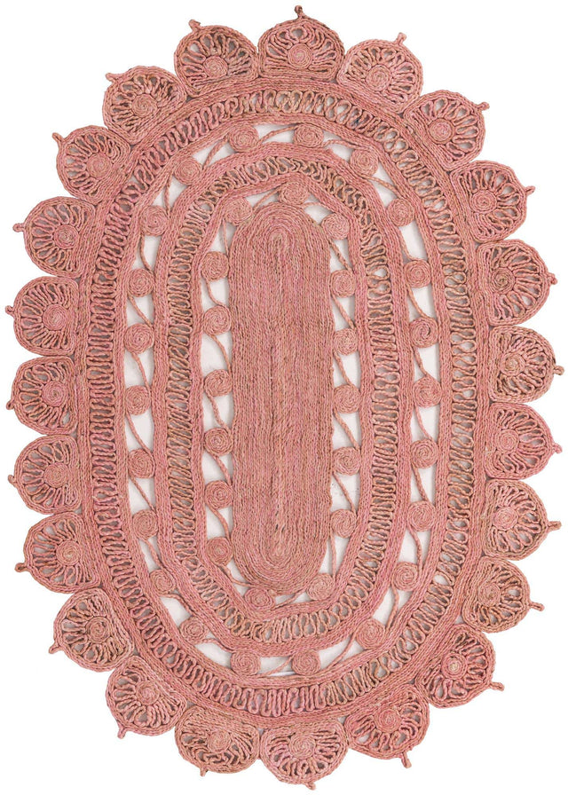 Pink 4' 1 x 6' 1 Braided Jute Oval Area Rug 100% Jute Hand Braided Natural Eco-Friendly Boho Style Carpet for Living Rooms Dining Office Space Dorms for Sale at Rug Engine