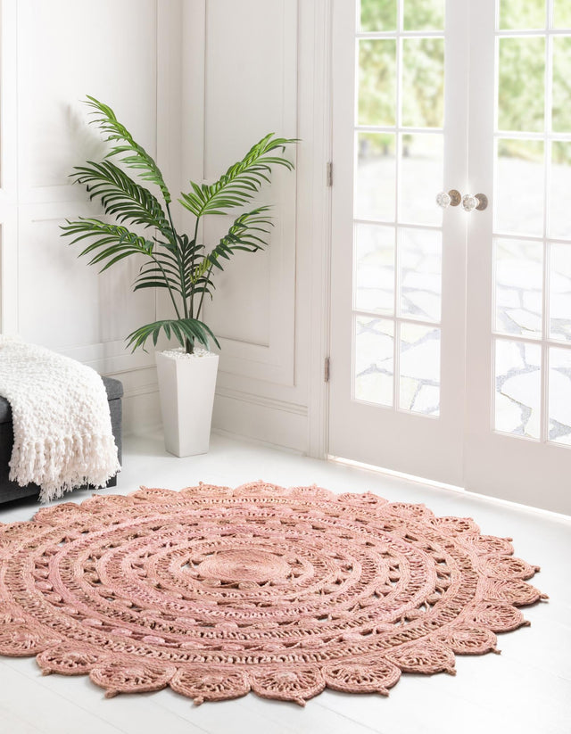 Pink 4' 1 x 4' 1 Braided Jute Round Area Rug 100% Jute Hand Braided Natural Eco-Friendly Boho Style Carpet for Living Rooms Dining Office Space Dorms for Sale at Rug Engine