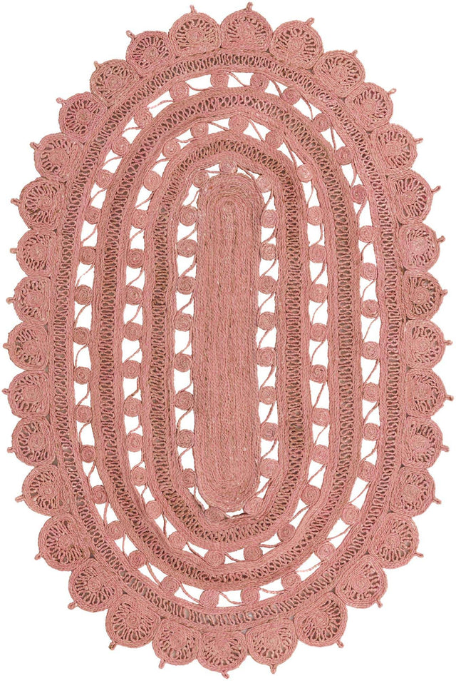 Pink 5' 1 x 8' Braided Jute Oval Area Rug 100% Jute Hand Braided Natural Eco-Friendly Boho Style Carpet for Living Rooms Dining Office Space Dorms for Sale at Rug Engine