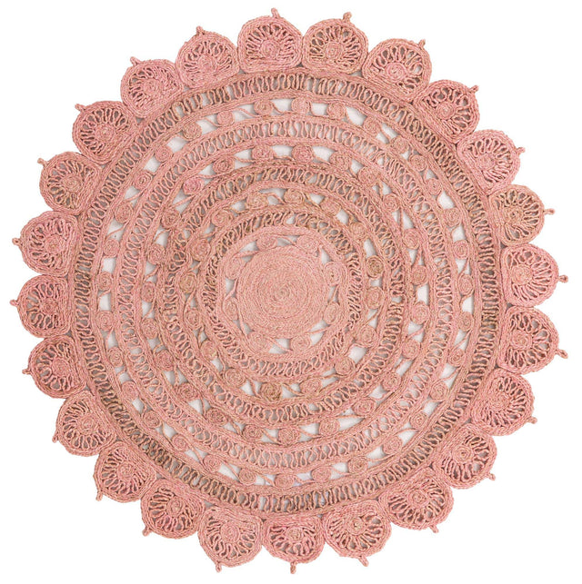Pink 6' 1 x 6' 1 Braided Jute Round Area Rug 100% Jute Hand Braided Natural Eco-Friendly Boho Style Carpet for Living Rooms Dining Office Space Dorms for Sale at Rug Engine