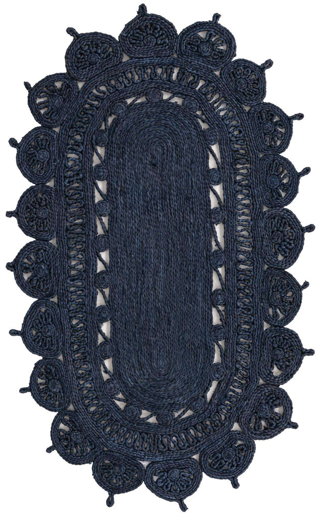 Navy Blue 3' 1 x 5' 1 Braided Jute Oval Area Rug 100% Jute Hand Braided Natural Eco-Friendly Boho Style Carpet for Living Rooms Dining Office Space Dorms for Sale at Rug Engine