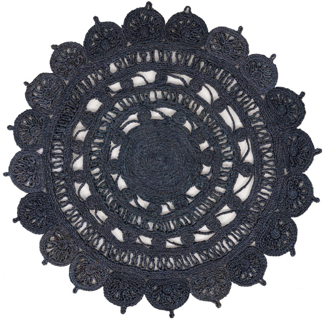 Navy Blue 4' 1 x 4' 1 Braided Jute Round Area Rug 100% Jute Hand Braided Natural Eco-Friendly Boho Style Carpet for Living Rooms Dining Office Space Dorms for Sale at Rug Engine