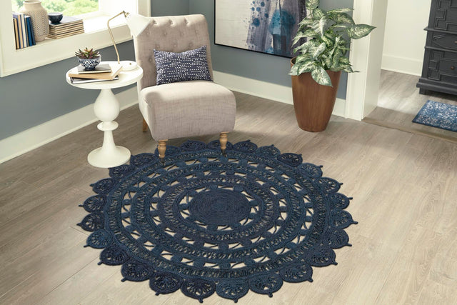 Navy Blue 3' 1 x 3' 1 Braided Jute Round Area Rug 100% Jute Hand Braided Natural Eco-Friendly Boho Style Carpet for Living Rooms Dining Office Space Dorms for Sale at Rug Engine