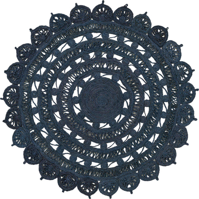 Navy Blue 5' 1 x 5' 1 Braided Jute Round Rug