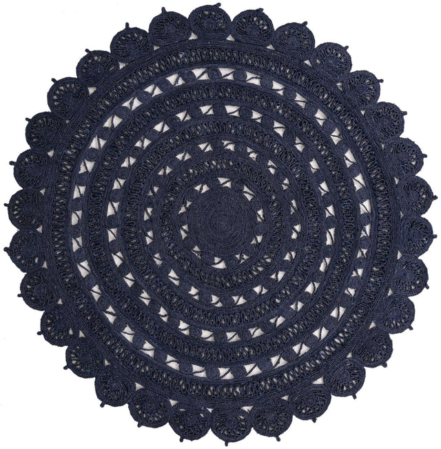 Navy Blue 7' 10 x 7' 10 Braided Jute Round Area Rug 100% Jute Hand Braided Natural Eco-Friendly Boho Style Carpet for Living Rooms Dining Office Space Dorms for Sale at Rug Engine
