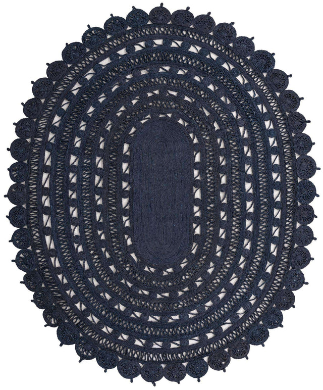 Navy Blue 7' 10 x 10' Braided Jute Oval Area Rug 100% Jute Hand Braided Natural Eco-Friendly Boho Style Carpet for Living Rooms Dining Office Space Dorms for Sale at Rug Engine