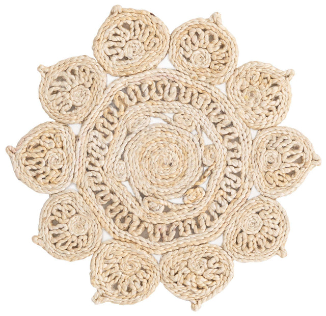 Ivory 2' x 2' Braided Jute Round Area Rug 100% Jute Hand Braided Natural Eco-Friendly Boho Style Carpet for Living Rooms Dining Office Space Dorms for Sale at Rug Engine